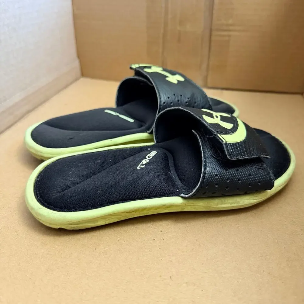Under Armour Boys Slides Sandals 4D Foam Footbed Neon Green Black Size 1 Youth